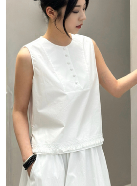 巧珀思｜高密府绸蕾丝花边背心意大利低速磨毛气质无袖衬衫17142