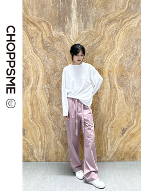 巧珀思| 近江晒自然皱直筒裤，抽绳系带松紧高腰休闲长裤 13055