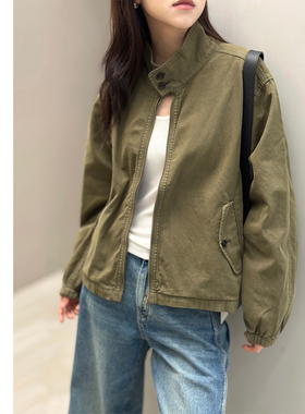 巧珀思｜17387天然棉麻哈灵顿夹克工装风立领落肩袖宽松短外套