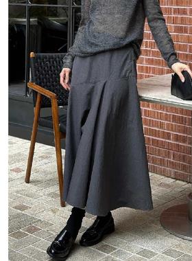 巧珀思｜解构感拼裁磨砂感亚麻棉不规则伞摆大摆裙A字长半裙13614