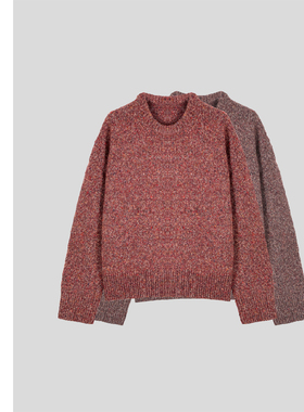 巧珀思｜17857锦羊毛羊驼毛花纱粗针夹花针织衫宽松圆领套头毛衣