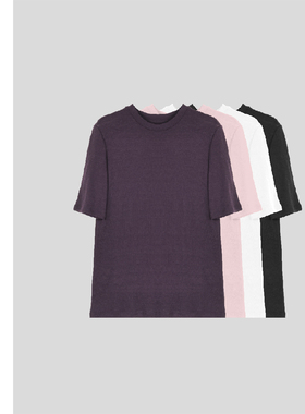 巧珀思｜轻薄柔软纯羊毛圆领中袖五分袖净色百搭针织T恤22179