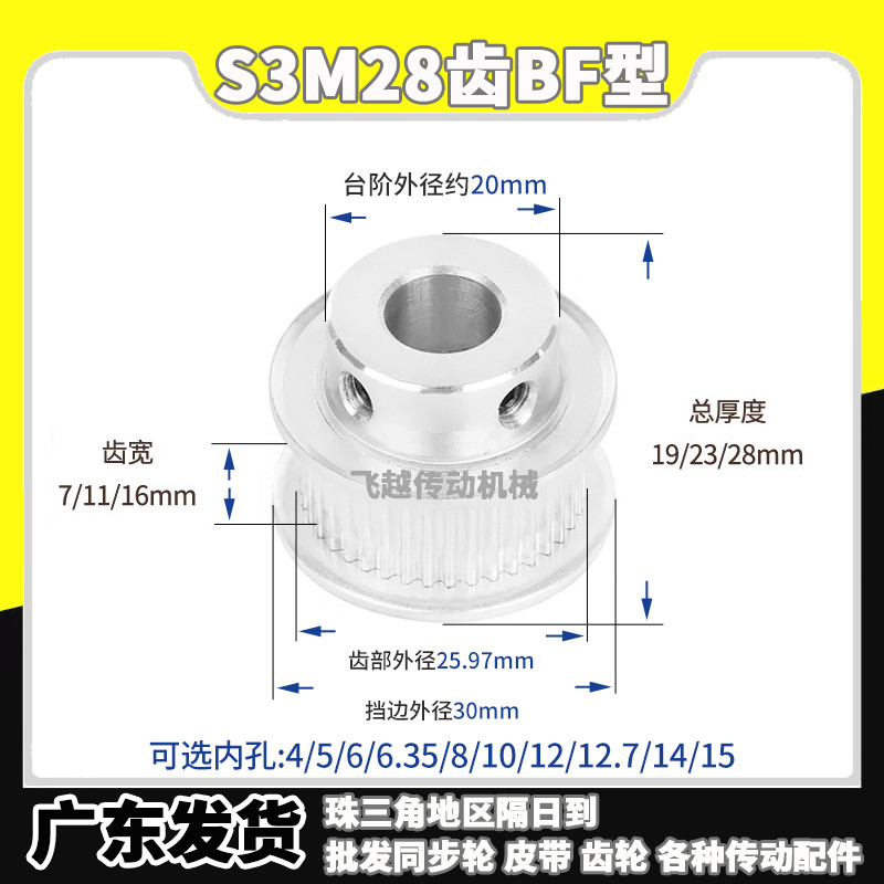 EBF/HTD/HTPA同步轮S3M28齿宽7/11/16BF型100带凸台阶150内孔4-19