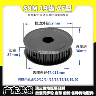 S8M19齿300铁AF型两面平槽宽32同步轮45 碳钢发黑孔151617181920