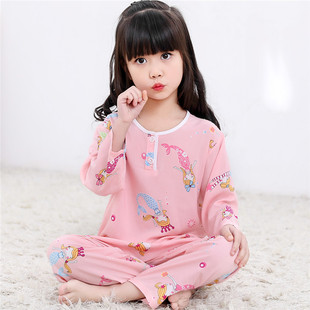 夏季薄款绵绸长袖长裤男童女童儿童睡衣棉绸男宝灯笼裤家居服套装