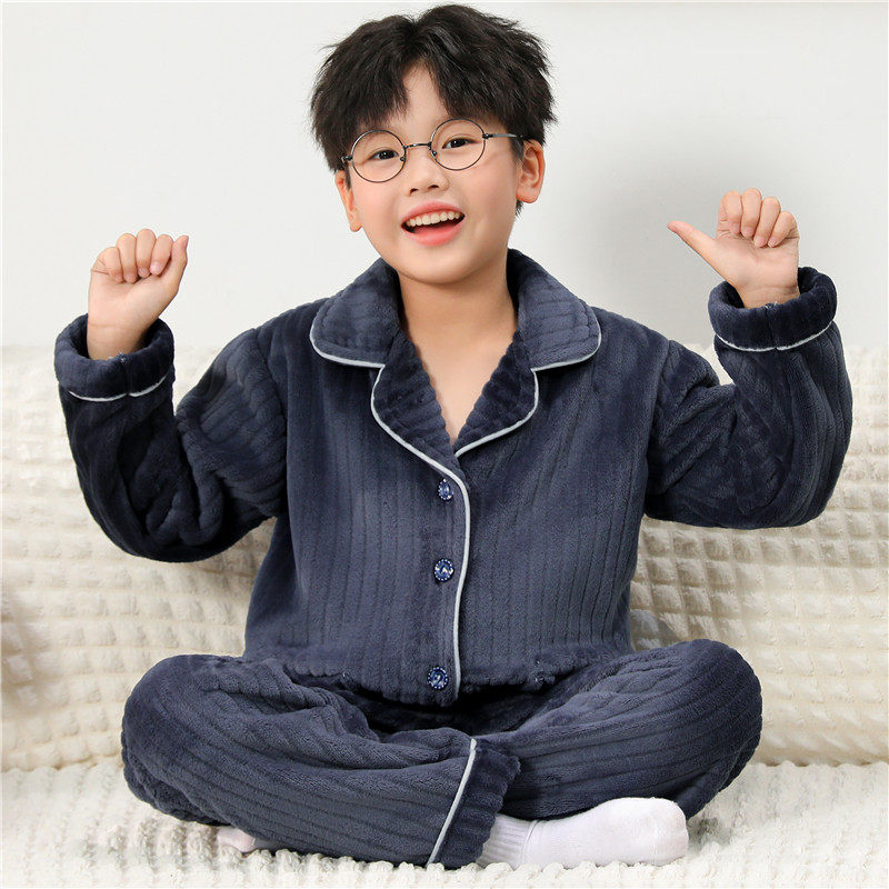 儿童睡衣男孩秋冬季法兰绒加厚款男童中大童珊瑚绒睡衣女孩家居服