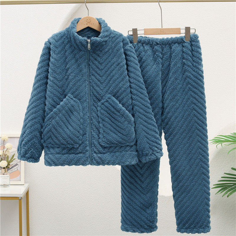 儿童法兰绒睡衣男童女童珊瑚绒加绒加厚套装宝宝男孩秋冬季家居服