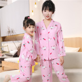 小女孩中大童绵绸可外穿儿童家居服 春夏季 母女睡衣棉绸长袖 亲子装