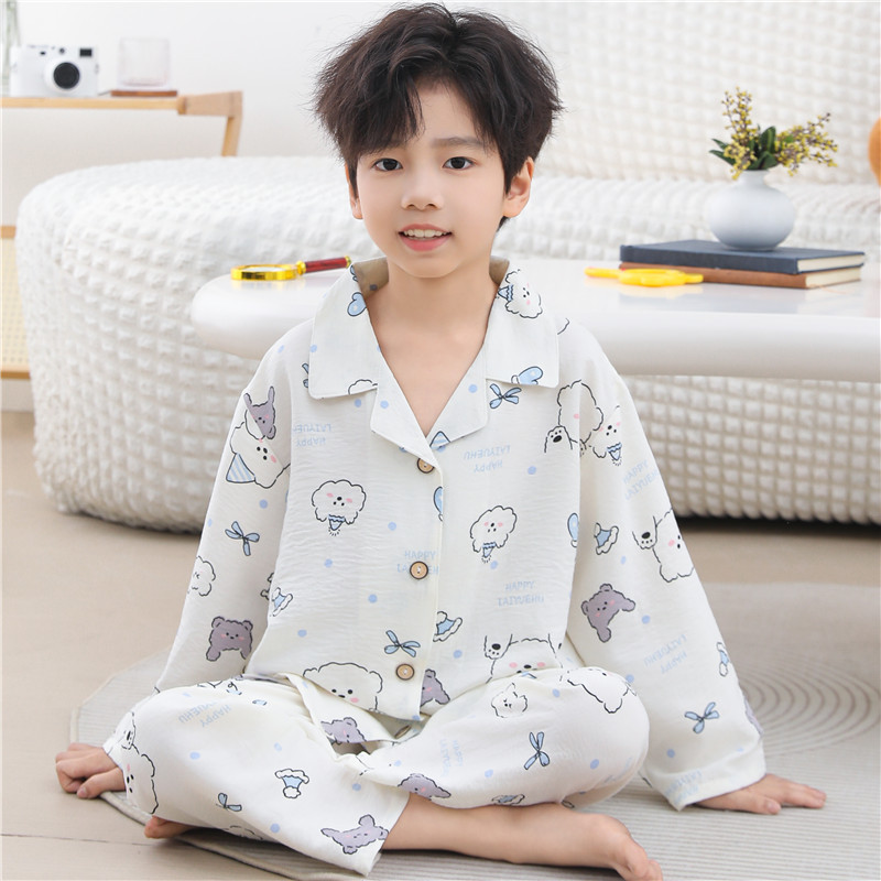 春秋季儿童睡衣男孩长袖开衫宝宝男女童小孩中大童翻领家居服薄款