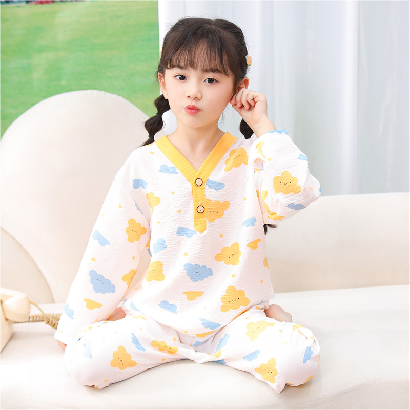 春秋季女童睡衣2025年新款云朵棉长袖长裤可爱卡通家居服夏天套装