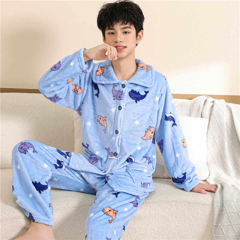 睡衣男士冬季珊瑚绒加厚加绒保暖秋冬法兰绒男款青少年冬款家居服