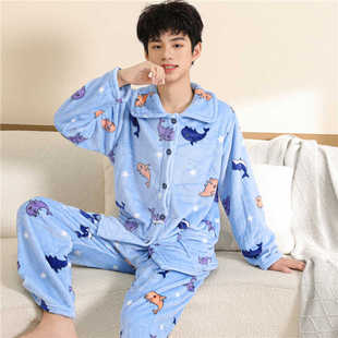 睡衣男士冬季珊瑚绒加厚加绒保暖秋冬法兰绒男款青少年冬款家居服