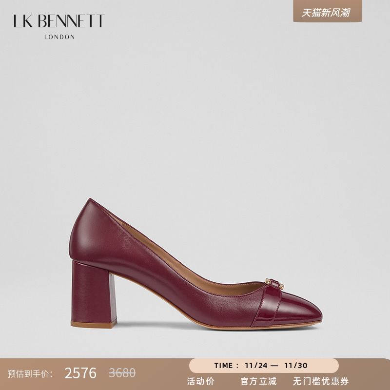 lk粗跟金属扣装饰圆头高跟鞋