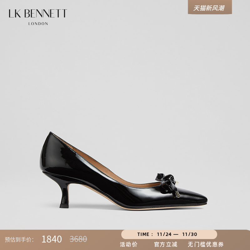 lkbennett黑色蝴蝶结装饰高跟鞋2025年春新款时尚尖方头5.5cm猫跟