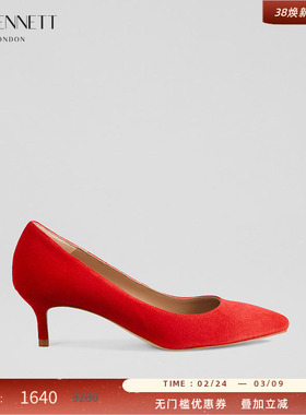 LK BENNETT红色尖头高跟鞋2025年夏新款时尚进口羊皮绒细跟5.5cm