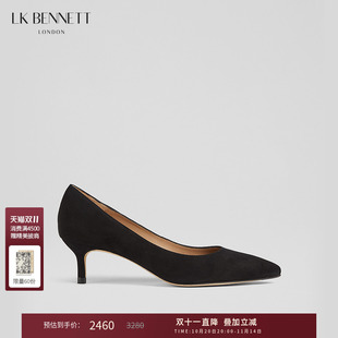 女低跟尖头绒面真皮单鞋 lkbennett英国黑色高跟鞋 通勤职 经典