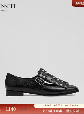 LK BENNETT黑色乐福鞋女2025秋新款珍珠宽带流苏小方头平底单鞋