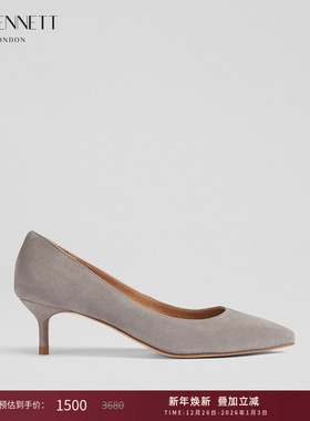lkbennett通勤灰色低跟单鞋子女2024新款尖头浅口绒面羊皮细跟5cm