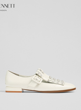 LK BENNETT白色乐福鞋女2025年秋季新款羊皮复古英伦风设计感
