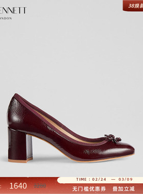 LK BENNETT红色蝴蝶结装饰单鞋2025年春新款进口羊皮粗跟6.5cm