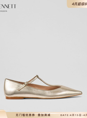 LK BENNETT金色尖头平底单鞋2025年夏新款时尚进口羊皮T字带浅口