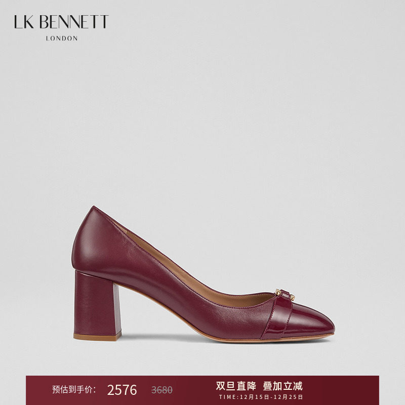 lk粗跟金属扣装饰圆头高跟鞋