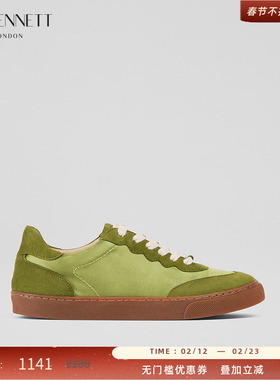 LK BENNETT牛油果绿色休闲鞋2025年春夏新款时尚撞色拼接羊皮绒