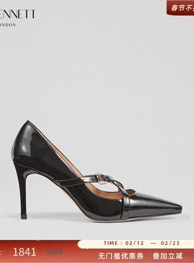 LK BENNETT黑色尖头高跟鞋2025年秋季8.5cm细跟镶钻牛皮轻奢贵气