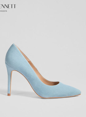 LK BENNETT奶油蓝色高跟鞋2025年夏新款进口羊皮绒气质百搭尖头