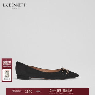 平底尖头浅口女鞋 2024年秋新款 饰单鞋 lkbennett黑色金属装