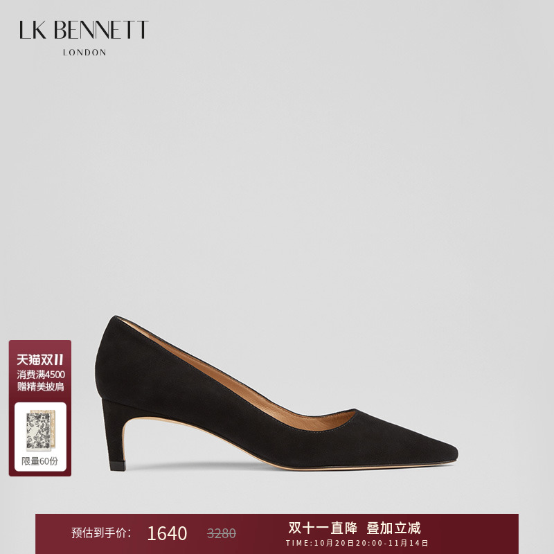 lkbennett黑色绒面细跟高跟鞋