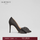 BENNETT黑色尖头高跟鞋 2025年秋新10cm细跟绒缎蝴蝶结轻奢贵气