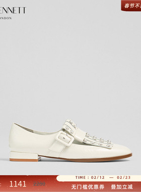 LK BENNETT白色乐福鞋女2025年秋季新款羊皮复古英伦风设计感