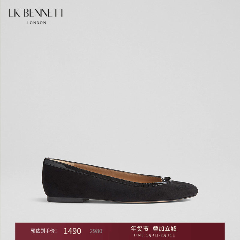 LK BENNETT黑色平底单鞋2025秋冬新款羊皮绒面金属环扣圆头浅口鞋,女鞋,浅口单鞋,淘宝优惠券,粉丝福利购,淘宝优惠卷