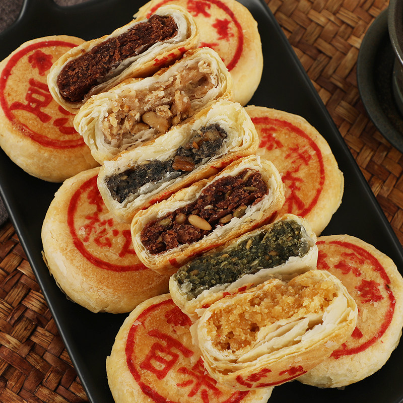 乔家栅苏式月饼6只净素上海老字号豆沙老式酥皮月饼中秋传统糕点