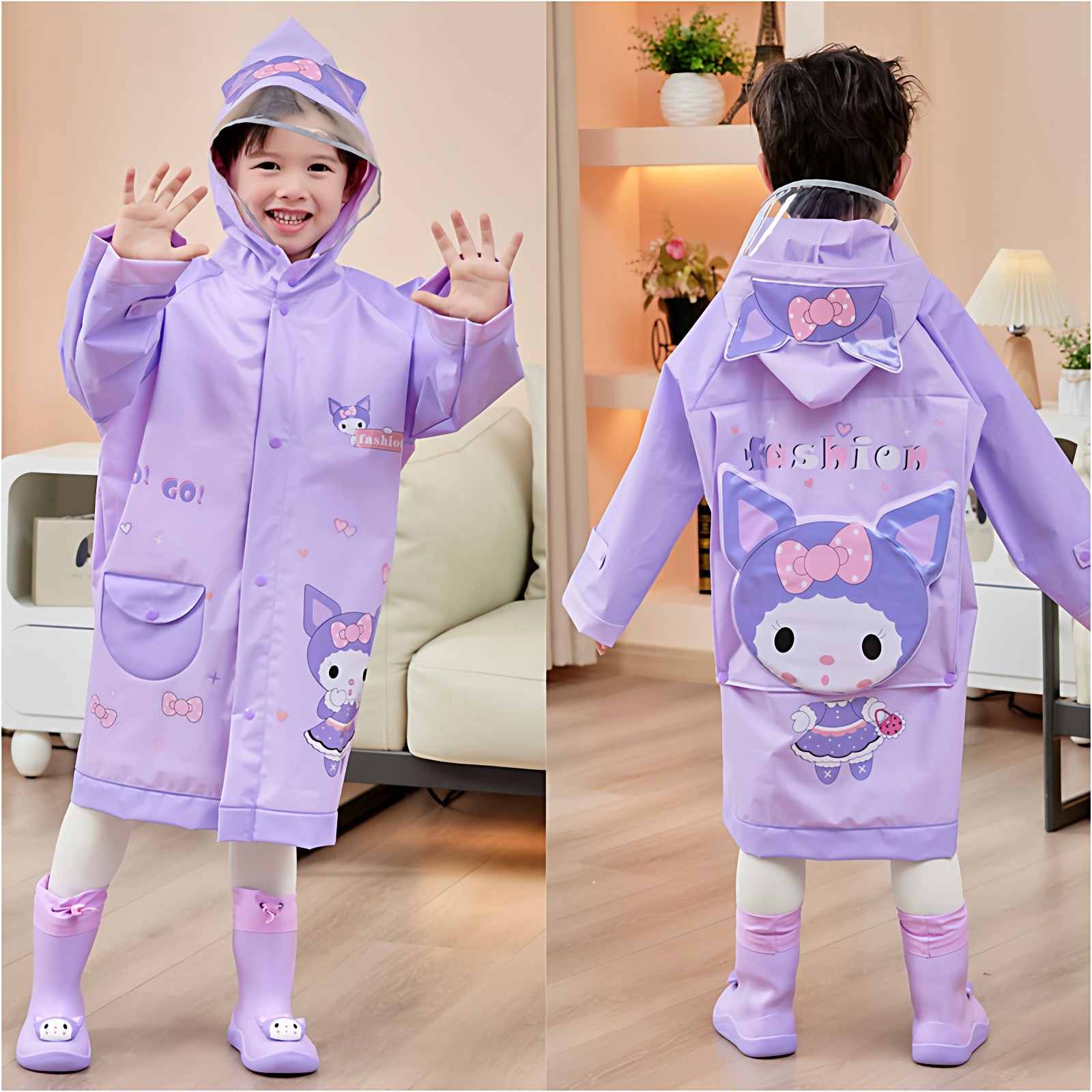 库洛米雨衣女童小孩全身防水幼儿园中小学生专用上学6-12岁雨披