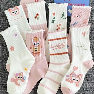 玲娜贝儿儿童袜子春秋纯棉女孩宝宝中筒女童秋冬学生袜粉2025新款
