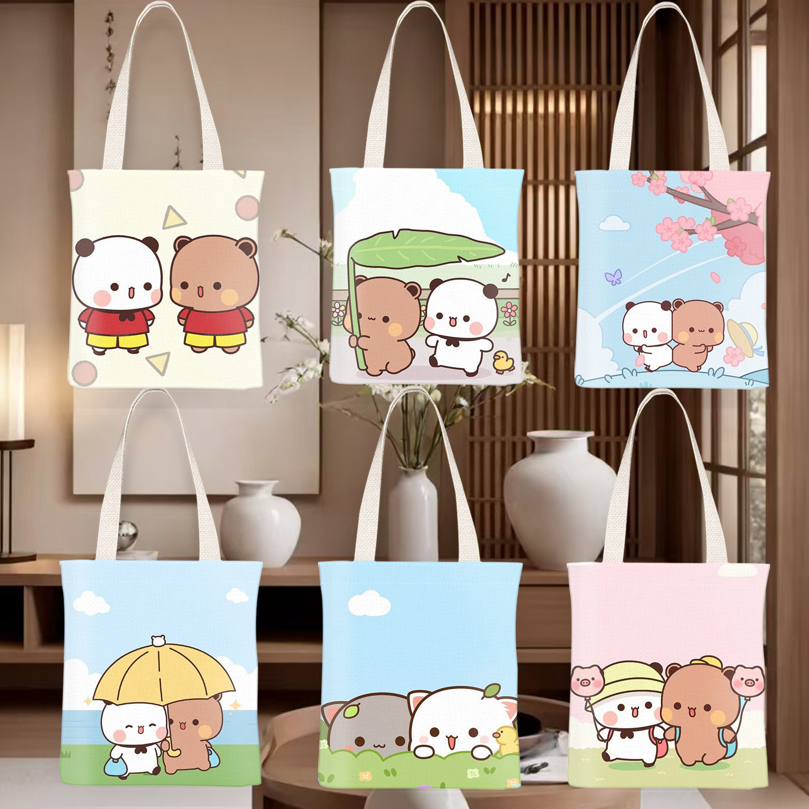 可爱一二布布帆布包情侣日系单肩手提袋大容量拉链学生女补课按扣