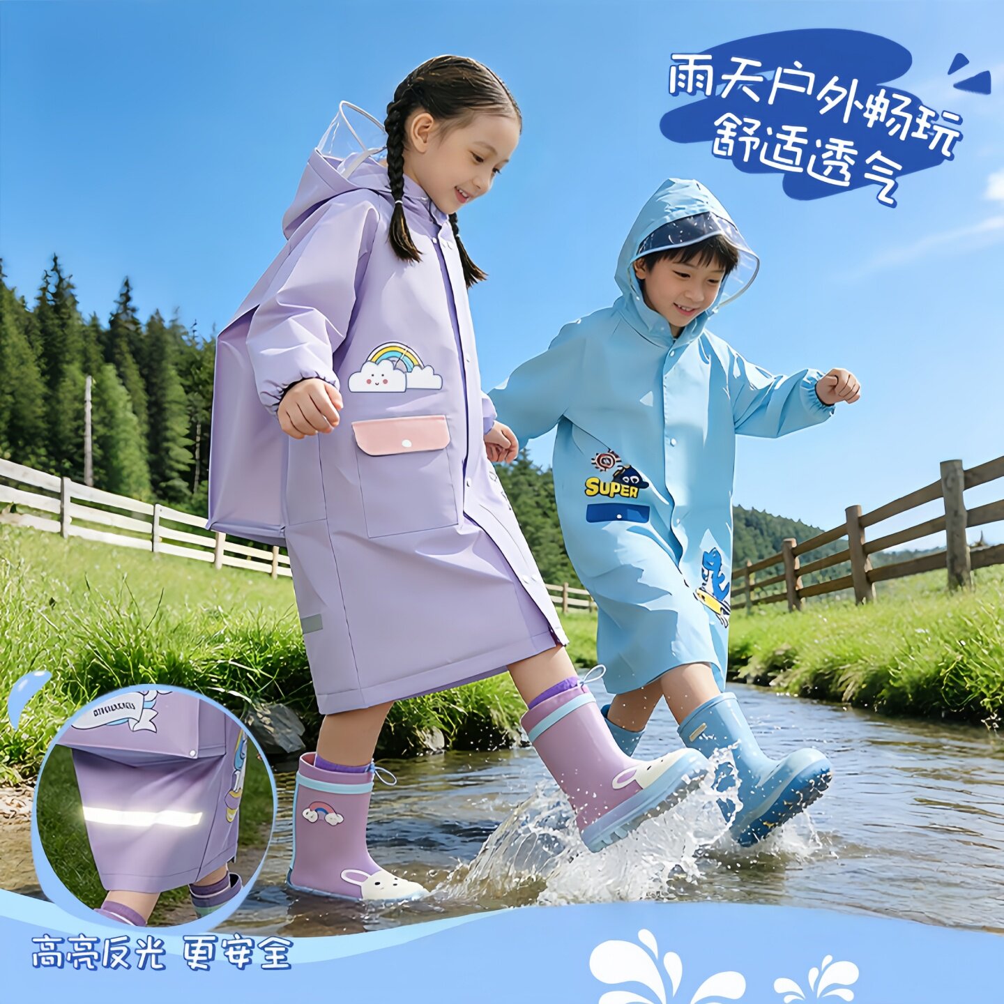儿童雨衣加长防暴雨宝宝男童女孩小学生小童雨披幼儿园徒步防雨服