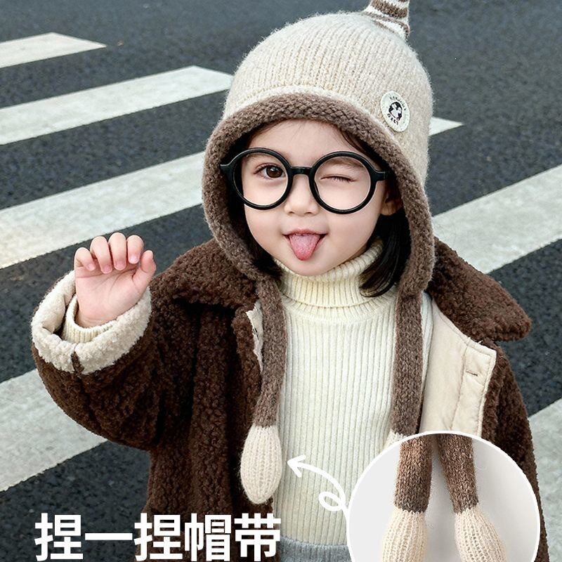 儿童帽子护耳帽秋冬季男童女童针织毛线帽可爱保暖帽加绒加厚防风
