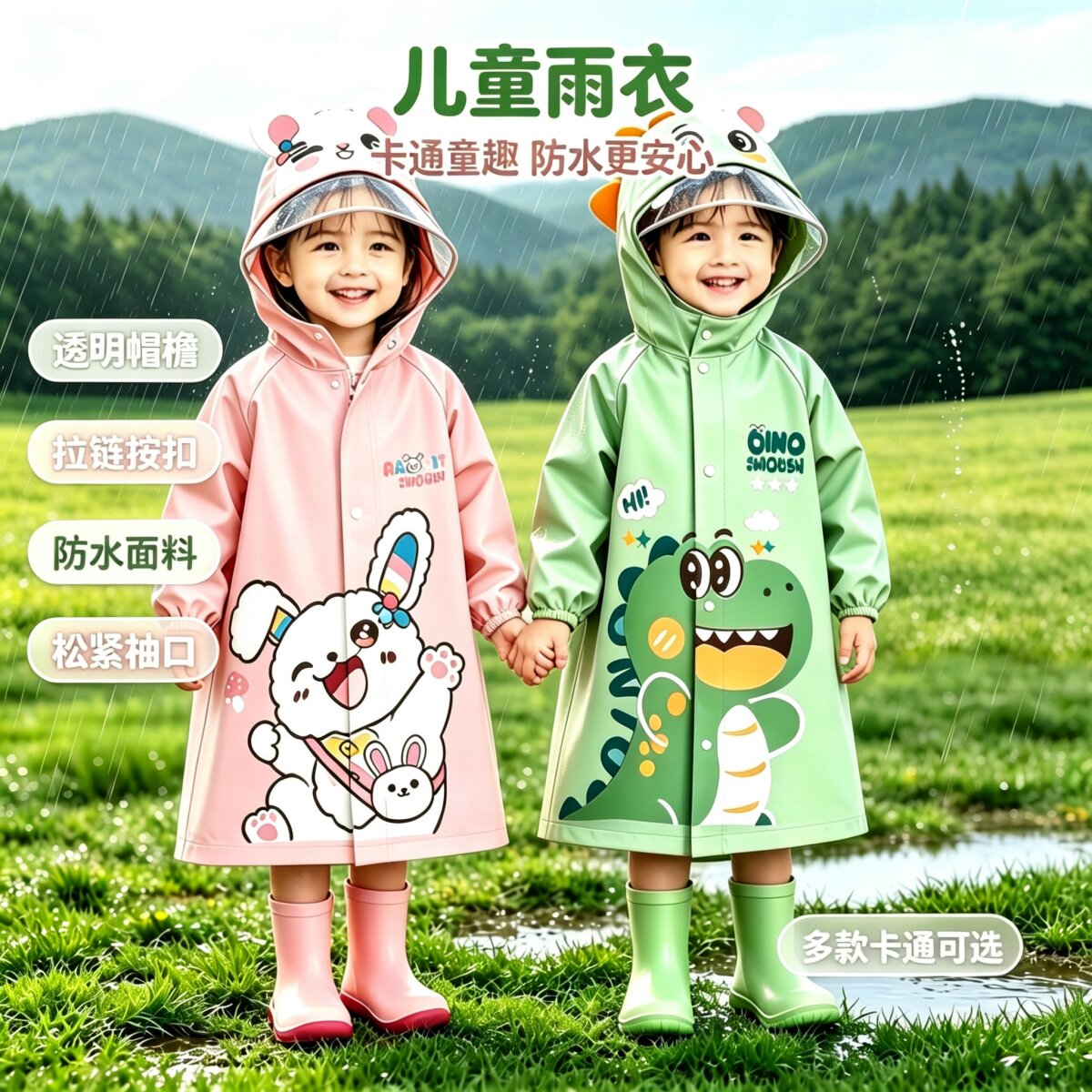 儿童雨衣幼儿园小学生上学专用男童女童拉链全身防水卡通雨披
