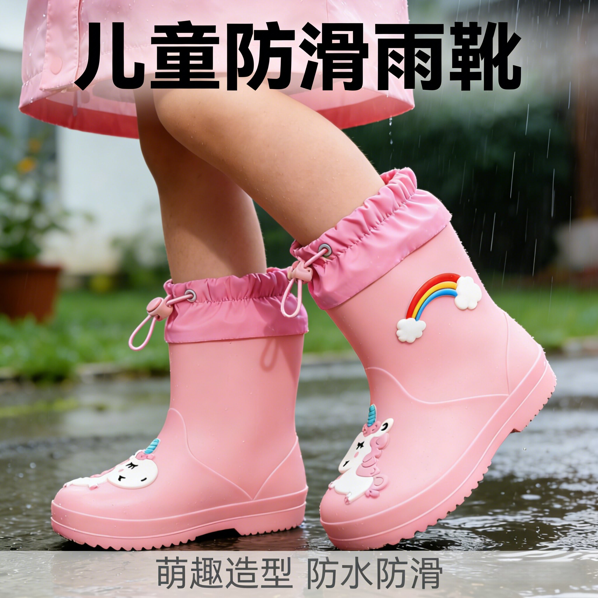 儿童雨鞋女童束口加绒防滑水鞋30