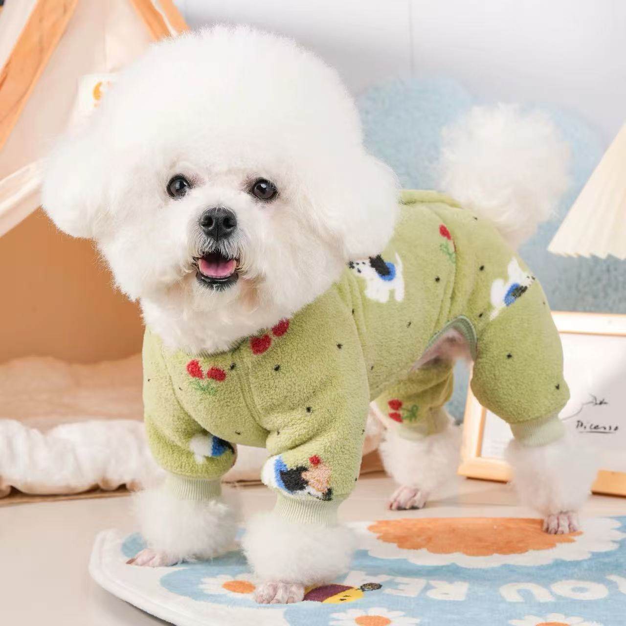 可牵引狗狗衣服秋冬季包肚衣小型犬比熊泰迪雪纳瑞冬装保暖四脚衣