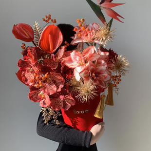 乔迁之喜新年装 饰新房入宅客厅场景布置年宵花抱抱桶花束道具摆件