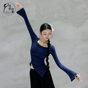 悦歌清舞现代舞上衣方领修身显瘦