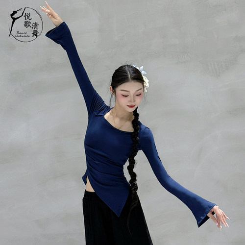 悦歌清舞现代舞上衣方领修身显瘦