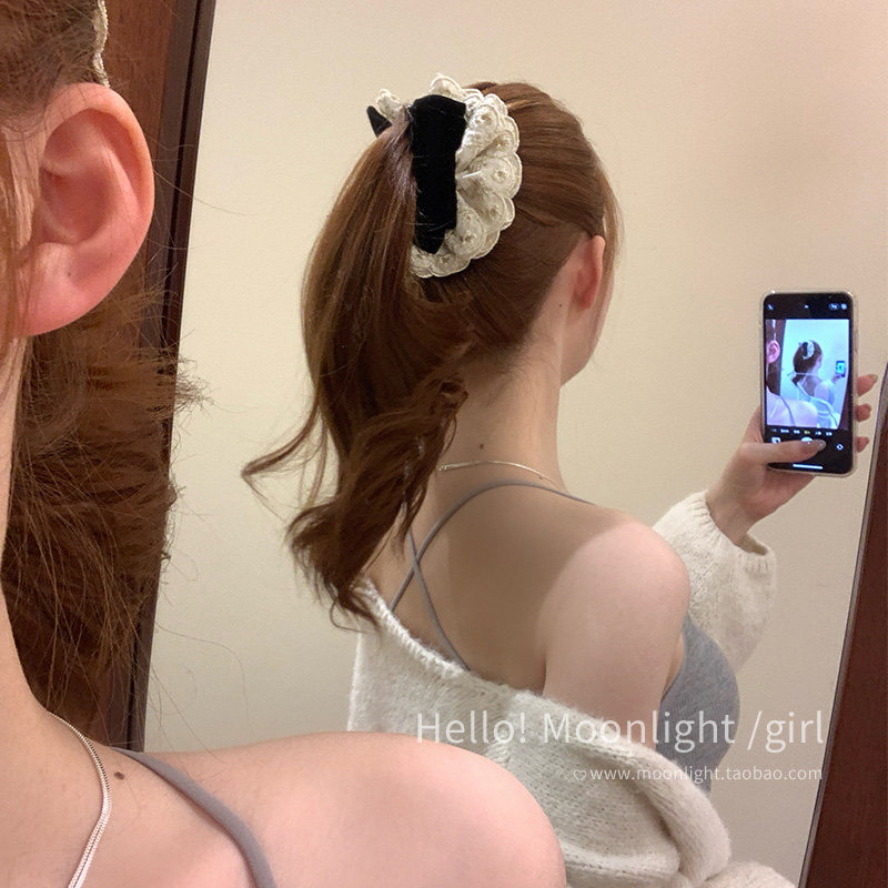 新款蝴蝶结蕾丝花边发夹香蕉夹女高级感后脑勺马尾抓夹竖夹头发饰