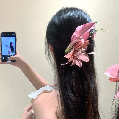 【慕奈】春夏海边度假风粉色花朵发夹女高级氛围感后脑勺夹头发饰