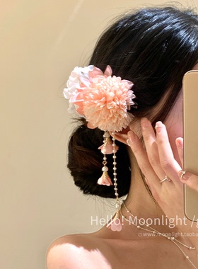 【慕奈】粉欲谬斯！度假风粉色花朵流苏发夹女海边氛围感拍照发饰