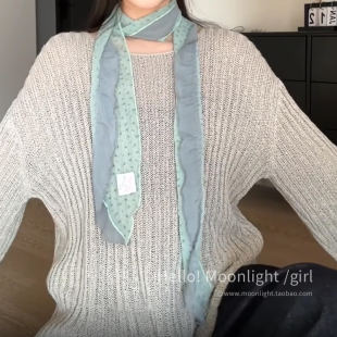 薄荷曼波绿色丝巾系脖丝带颈饰韩系围巾薄款细窄长条方巾脖饰搭配